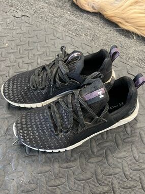 Under Armour Women’s Black Sneakers with Purple Pull Tabs